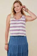 HY9333 Lavender Womens Heathered Stripe Knit Tank Front