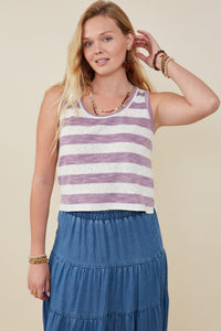 HY9333 Lavender Womens Heathered Stripe Knit Tank Front