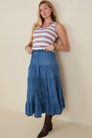 HY9333 Lavender Womens Heathered Stripe Knit Tank Pose