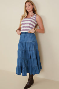 HY9333 Lavender Womens Heathered Stripe Knit Tank Pose