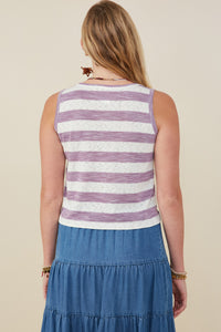 HY9333 Lavender Womens Heathered Stripe Knit Tank Back
