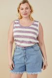 HY9333W Lavender Womens Heathered Stripe Knit Tank Front