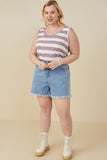 HY9333W Lavender Womens Heathered Stripe Knit Tank Pose