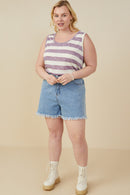 HY9333W Lavender Womens Heathered Stripe Knit Tank Pose