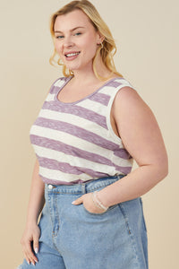HY9333W Lavender Womens Heathered Stripe Knit Tank Side