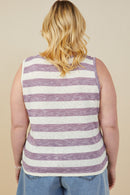 HY9333W Lavender Womens Heathered Stripe Knit Tank Back