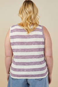 HY9333W Lavender Womens Heathered Stripe Knit Tank Back