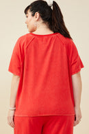 HY9358W Red Plus Washed Short Sleeve Knit Sweatshirt Back