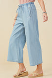 HY9360 Denim Womens Wide Leg Drawstring Waist Denim Pants Side
