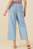 HY9360 Denim Womens Wide Leg Drawstring Waist Denim Pants Back