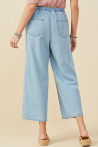 HY9360 Denim Womens Wide Leg Drawstring Waist Denim Pants Back