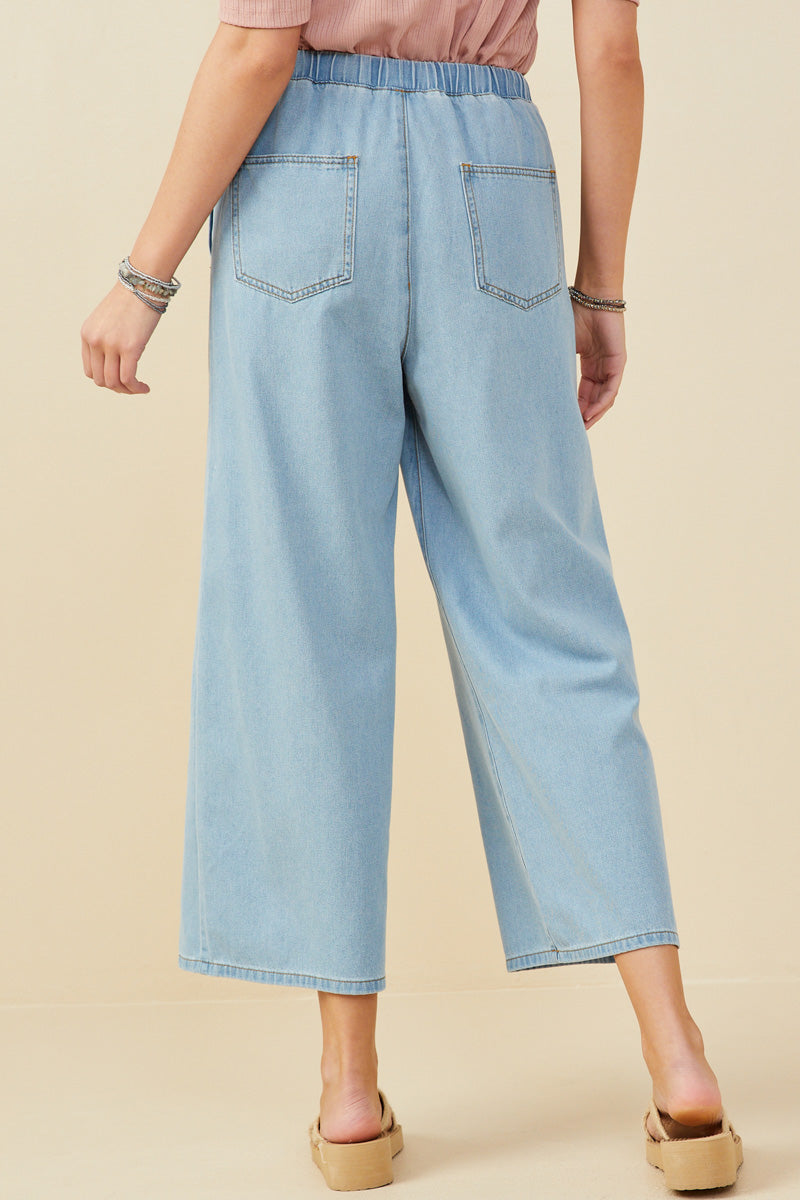 HY9360 Denim Womens Wide Leg Drawstring Waist Denim Pants Back