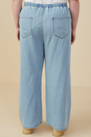 HY9360W Denim Plus Wide Leg Drawstring Waist Denim Pants Back