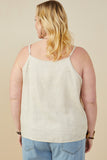 HY9375W Oatmeal Plus Ruffled Tape Trim Linen Tank Back