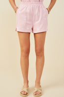 HY9454 Mauve Womens Bow Embroidered French Terry Boxer Shorts Front