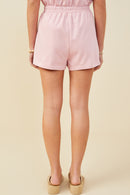 HY9454 Mauve Womens Bow Embroidered French Terry Boxer Shorts Back