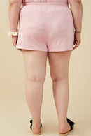 HY9454W Mauve Plus Bow Embroidered French Terry Boxer Shorts Back