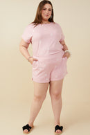 HY9454W Mauve Plus Bow Embroidered French Terry Boxer Shorts Pose