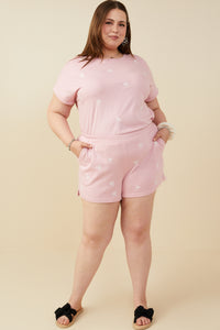 HY9454W Mauve Plus Bow Embroidered French Terry Boxer Shorts Pose