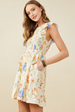 HY9505 Cream Womens Textured Floral Print Smocked Ruffle Tank Dress Side 2