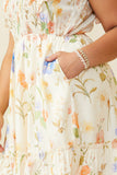HY9505W Cream Womens Textured Floral Print Smocked Ruffle Tank Dress Detail