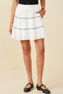 HY9509 Off White Womens Crochet Ribbon Trimmed Textured Skirt Front