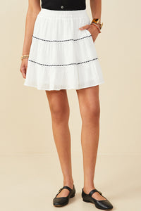 HY9509 Off White Womens Crochet Ribbon Trimmed Textured Skirt Front