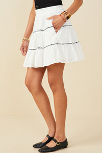 HY9509 Off White Womens Crochet Ribbon Trimmed Textured Skirt Side