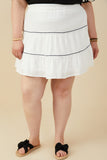 HY9509W Off White Plus Crochet Ribbon Trimmed Textured Skirt Front