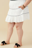 HY9509W Off White Plus Crochet Ribbon Trimmed Textured Skirt Side
