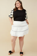 HY9509W Off White Plus Crochet Ribbon Trimmed Textured Skirt Pose