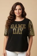 HY9581W Black Plus Gameday Contrast Sequin Sleeve Jersey T Shirt Front