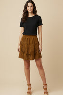 Womens Studs And Fringe Detailed Suede Skirt