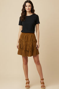 Womens Studs And Fringe Detailed Suede Skirt