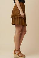 Womens Studs And Fringe Detailed Suede Skirt