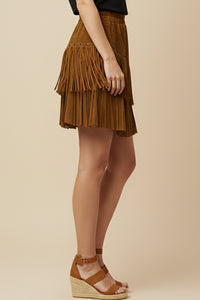 Womens Studs And Fringe Detailed Suede Skirt
