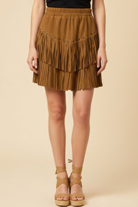 Womens Studs And Fringe Detailed Suede Skirt