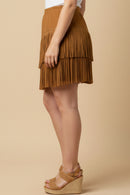 Womens Studs And Fringe Detailed Suede Skirt