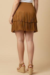 Womens Studs And Fringe Detailed Suede Skirt