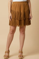 Womens Studs And Fringe Detailed Suede Skirt
