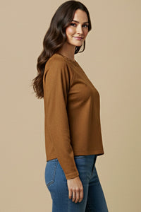 Studded Detailed Long Sleeve Suede T Shirt