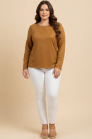 Studded Detailed Long Sleeve Suede T Shirt