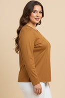 Studded Detailed Long Sleeve Suede T Shirt
