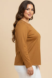 Studded Detailed Long Sleeve Suede T Shirt