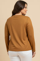 Studded Detailed Long Sleeve Suede T Shirt