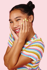 NPG001 Lemon Glow Hayden Girls Beauty Water Based Dazzling Nail Polish Swatch View