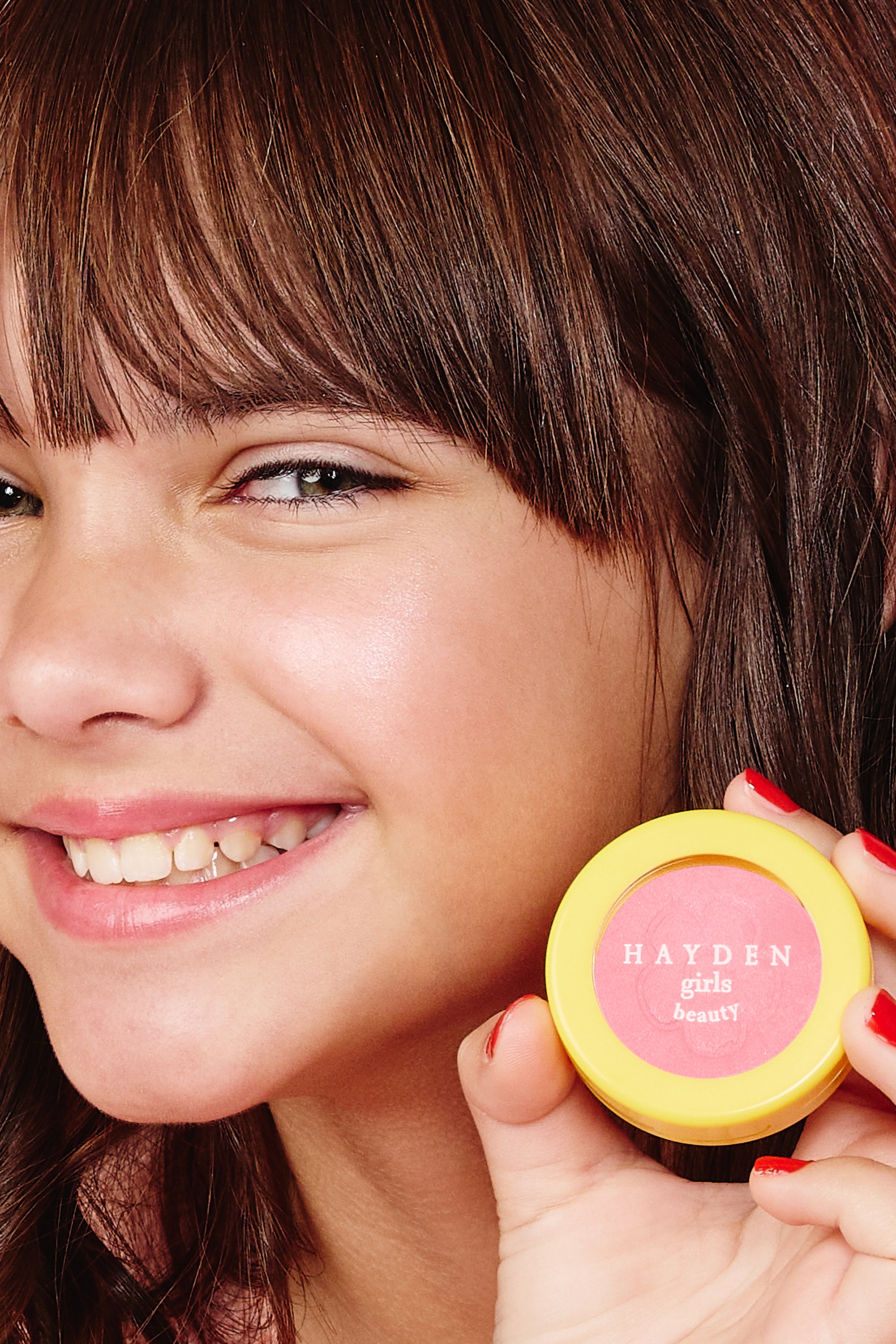 PBG001 Candy Pink Hayden Girls Beauty Soft Luminous Pressed Powder Blush Product in Hand