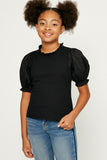 G11107-Off White Pleated Cinched Sleeve Top Alternate Angle