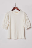 G11107-Off White Pleated Cinched Sleeve Top Front