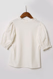 G11107-Off White Pleated Cinched Sleeve Top Back